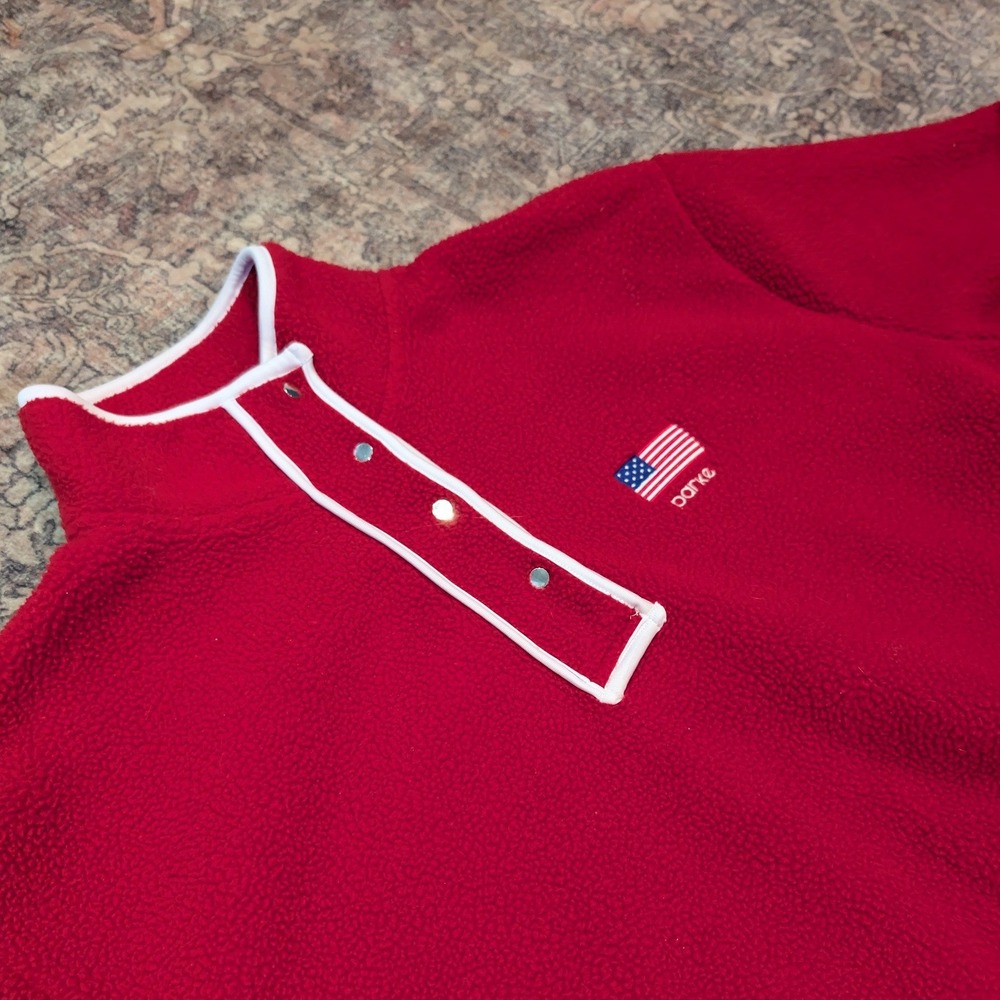 Parke Womens Red Sherpa Fleece Snap Mock Neck Pullover American Flag L/XL - Picture 3 of 8